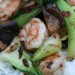 Shrimp, mushrooms and baby bok choy stir fry over rice