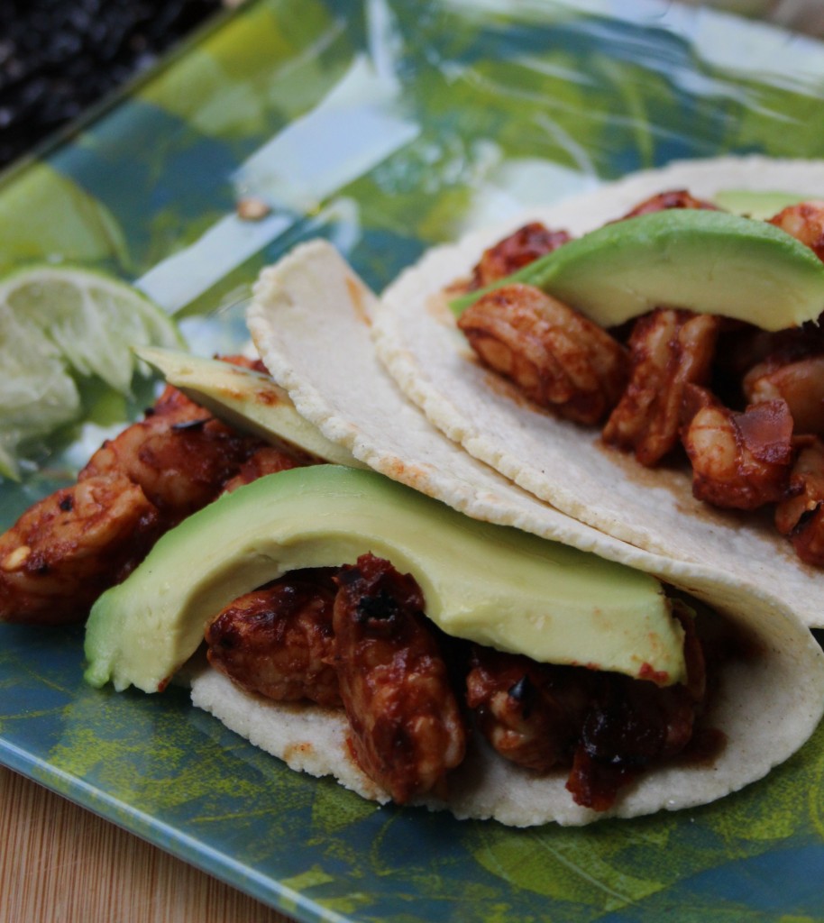 Plump shrimp is a tangy, spicy adobo sauce. Perfect for filling tacos, enchiladas, tostadas, salads...you name it.